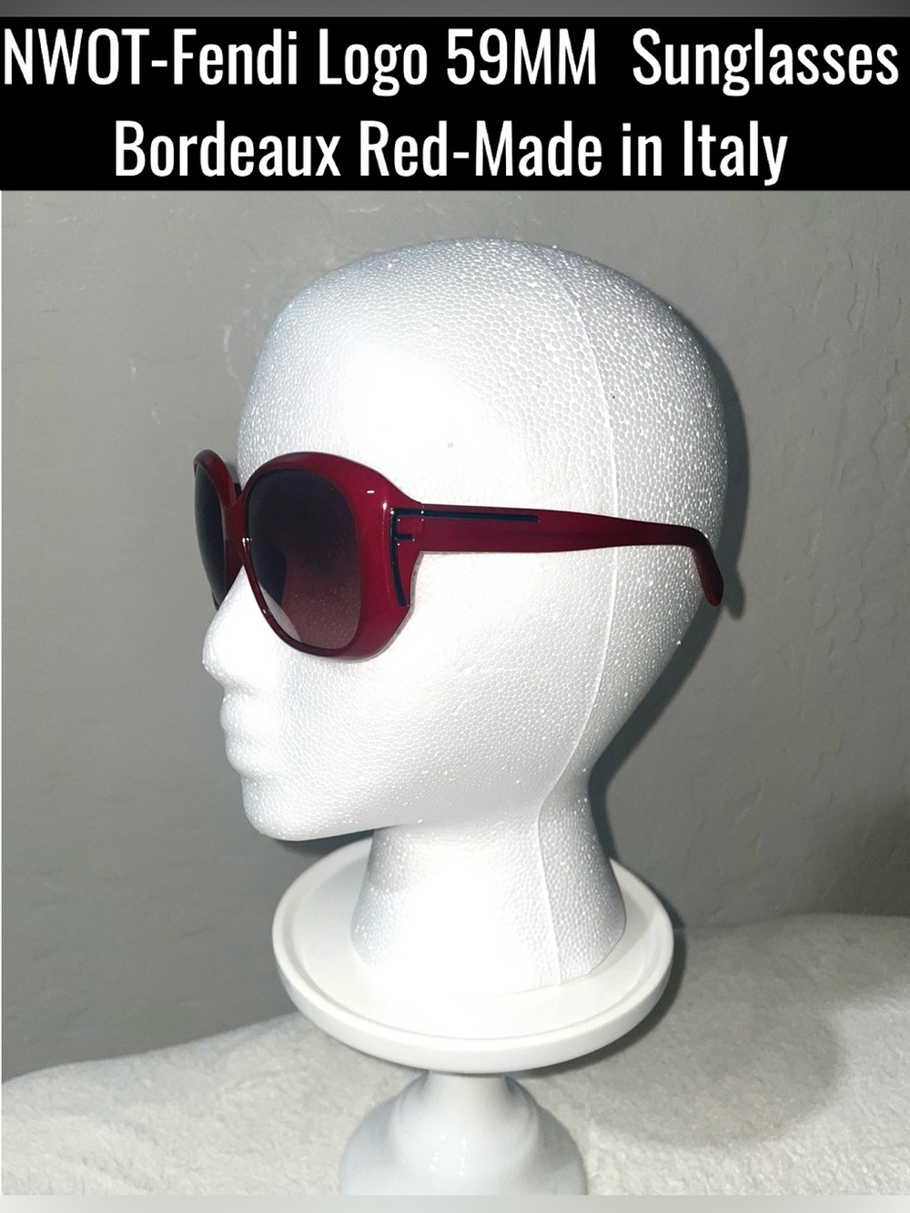 NWOT-Fendi Logo 59MM Sunglasses Bordeaux Red-Made in Italy